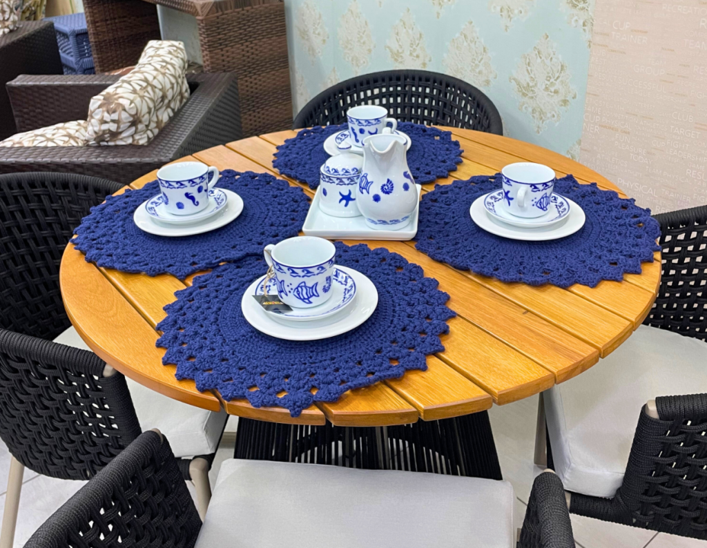 Conjunto sousplat de crochê azul 4 peças