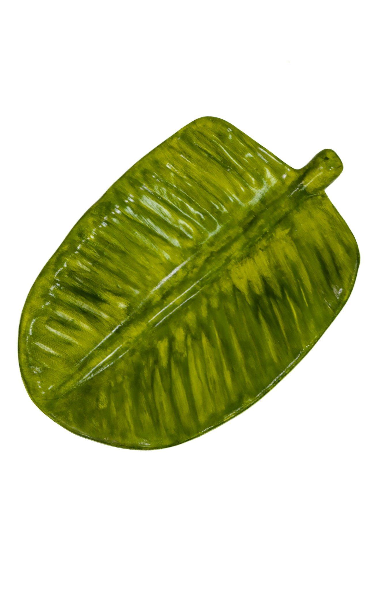 Fruteira de mesa em gesso, formato de folha.